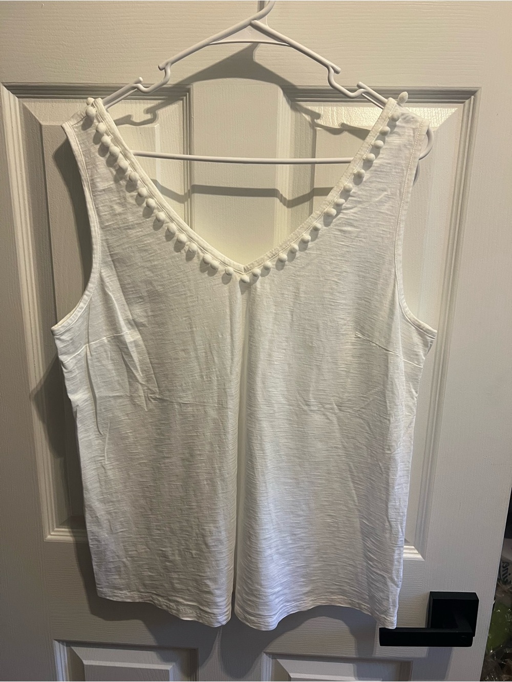 Sugar White Pom-Trim V-Neck Tank